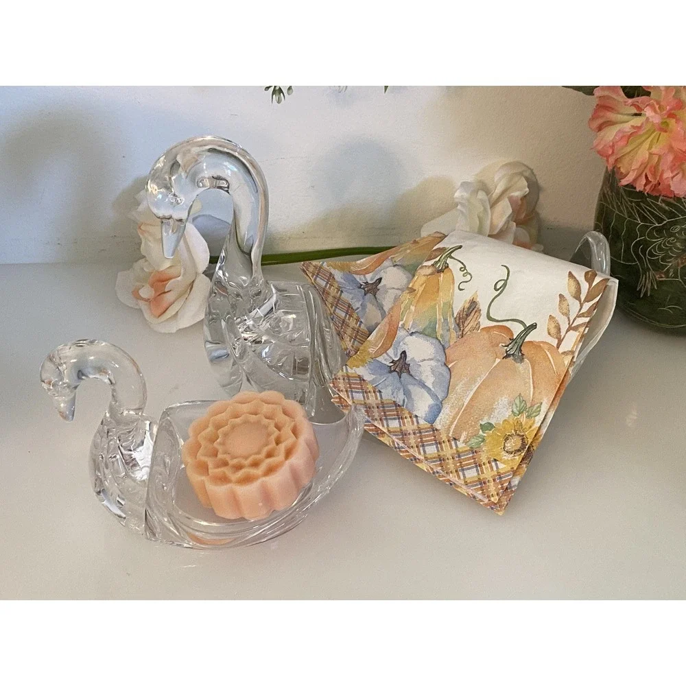Vintage MCM Lucite Clear Swan Set of 2 Towel & Soap Holders 9